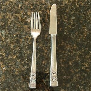 Silver Plate Flatware Collectible Fork & Knife for Child  with Ornate Design